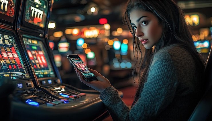 Mobile phone displaying live blackjack table with dealer
